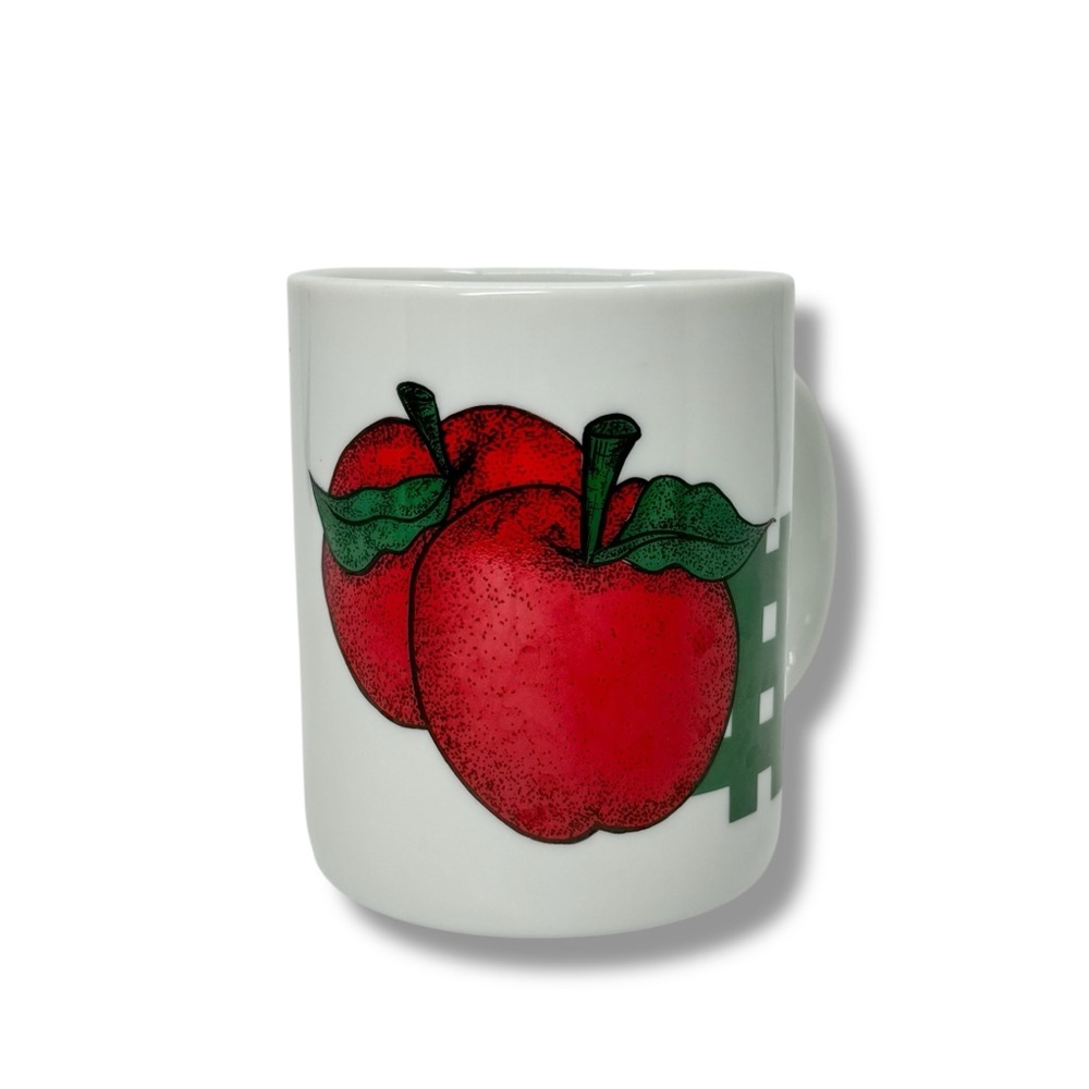 Vintage BIA Cordon Bleu Apple & Gingham Coffee Mug | Red Apple Fruit Kitchen Cup